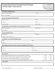Document preview: Intake Form - Ages Birth to 3 - Vermont Educational Surrogate Parent Program - Vermont