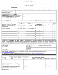 Child &amp; Adult Care Food Program Income Eligibility Form - Adult Care Centers - Vermont