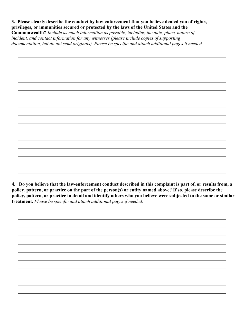 Form 01 Police Misconduct Pattern and Practice Complaint Form - Virginia, Page 3