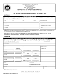 Form SPI/CERT4075H &quot;Verification of Teaching Experience&quot; - Washington