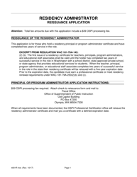 Form SPI/CERT4001R &quot;Application for Reissuance of the Residency Administrator Certificate&quot; - Washington