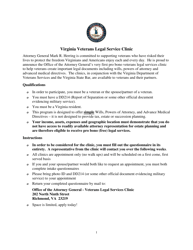 Veterans Legal Services Clinic Intake Form - Virginia
