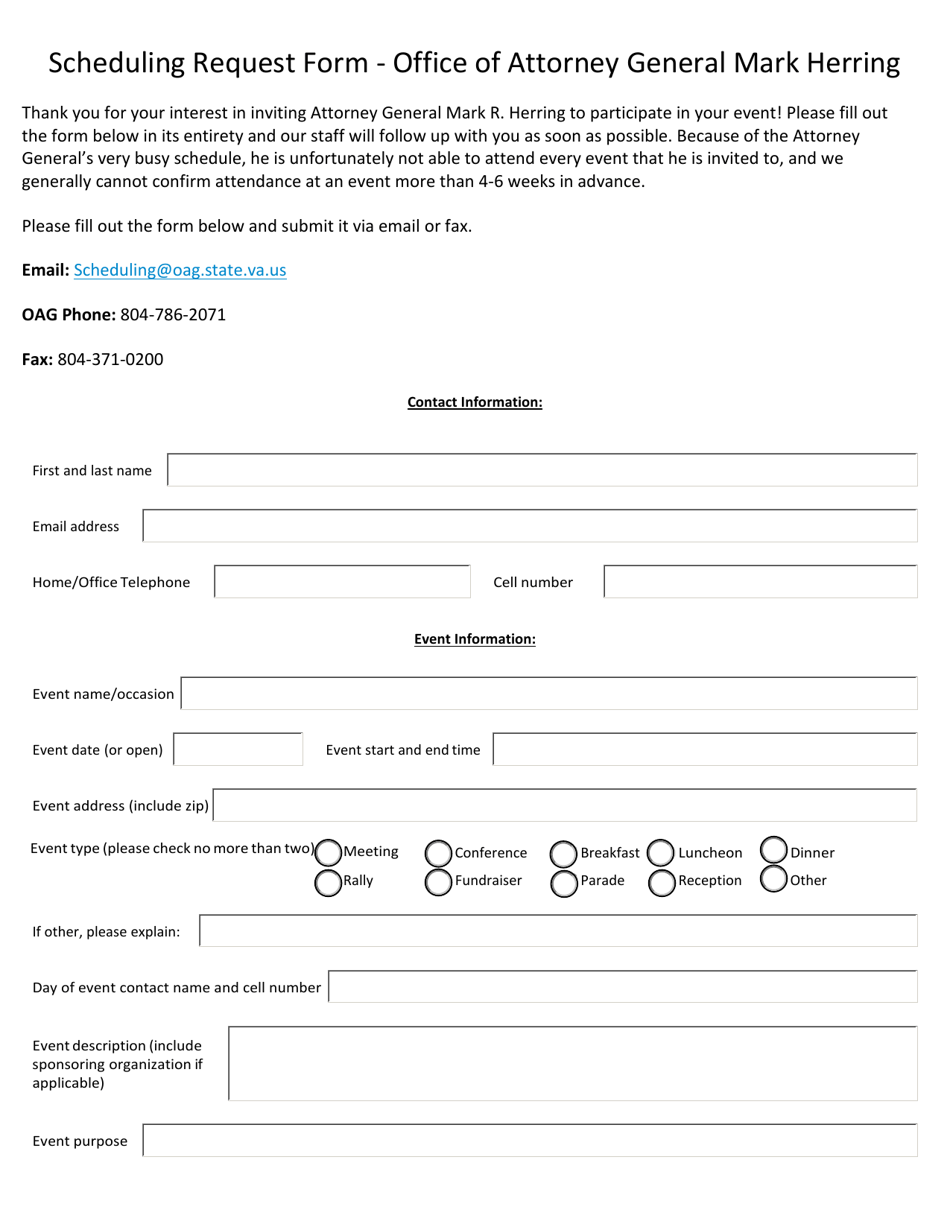 Scheduling Request Form - Virginia, Page 1