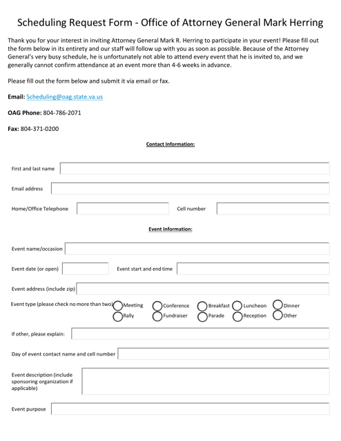Scheduling Request Form - Virginia
