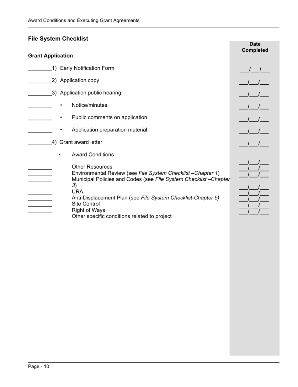Vermont File System Checklist Award Conditions and Executing Grant