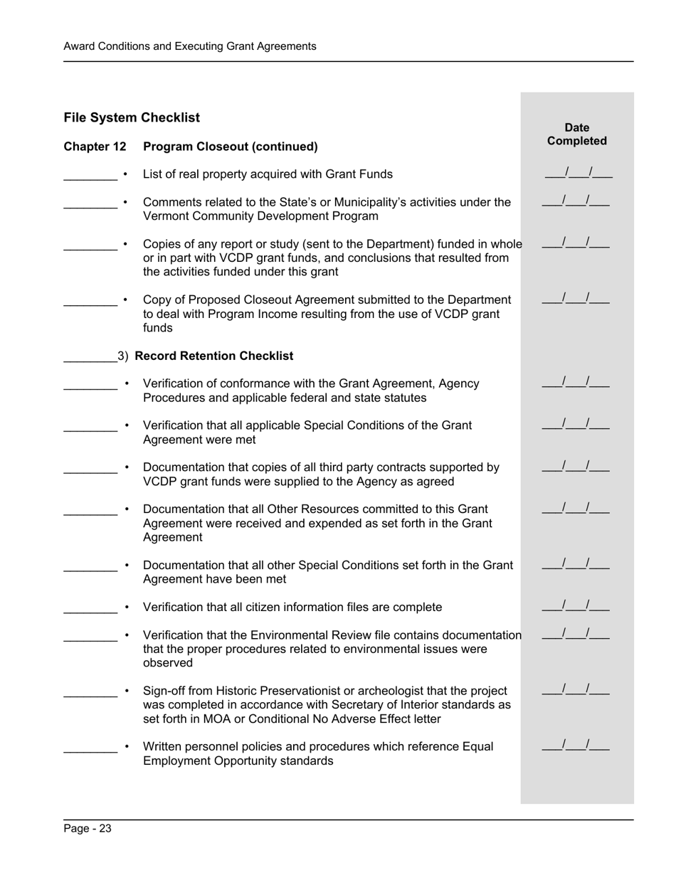 File System Checklist - Award Conditions and Executing Grant Agreements - Vermont, Page 14