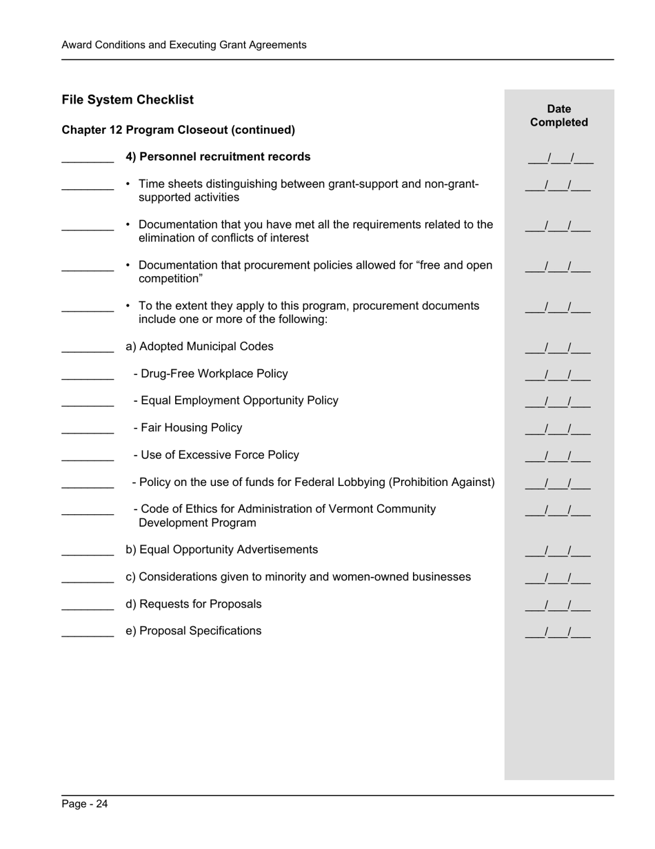 File System Checklist - Award Conditions and Executing Grant Agreements - Vermont, Page 15