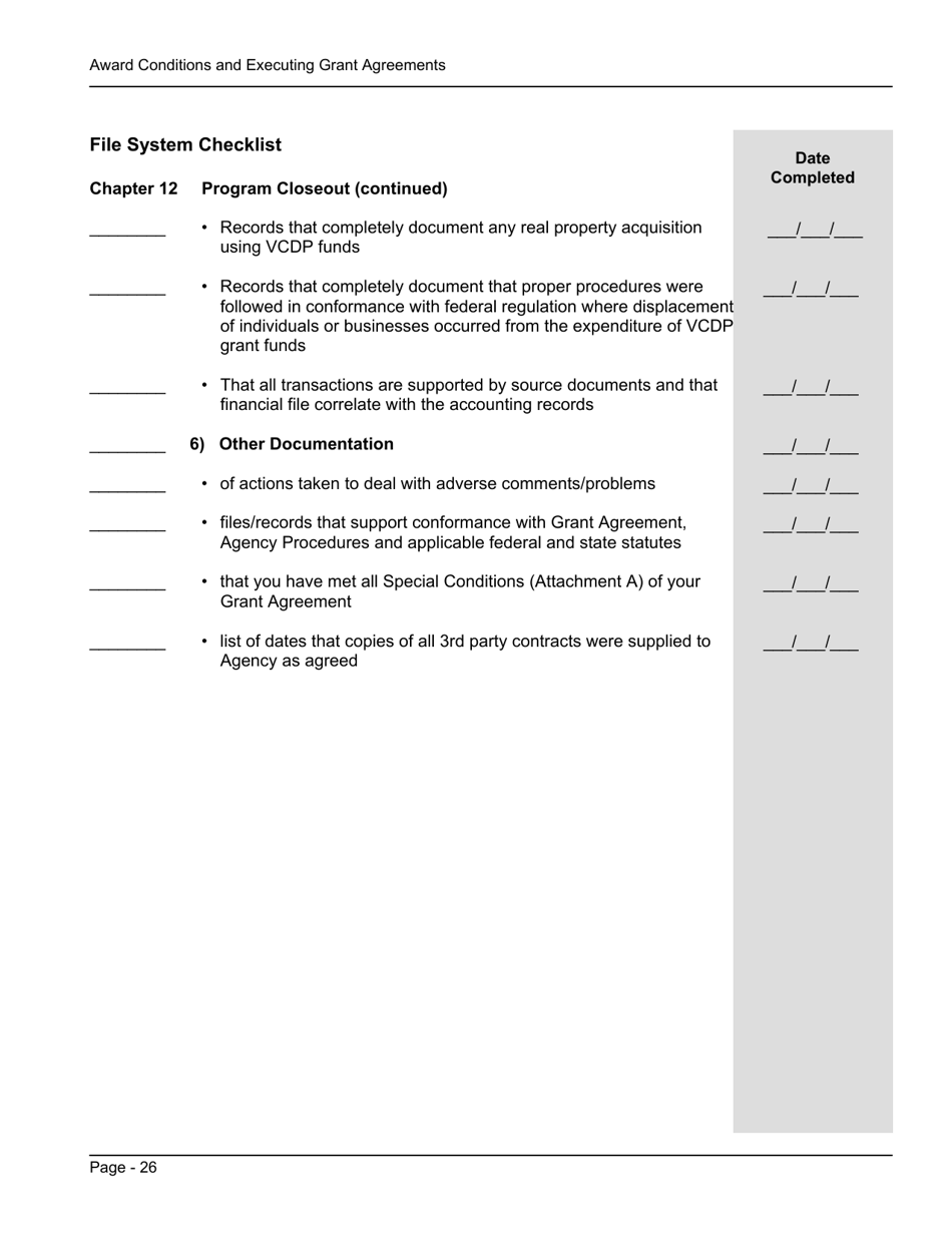 File System Checklist - Award Conditions and Executing Grant Agreements - Vermont, Page 17