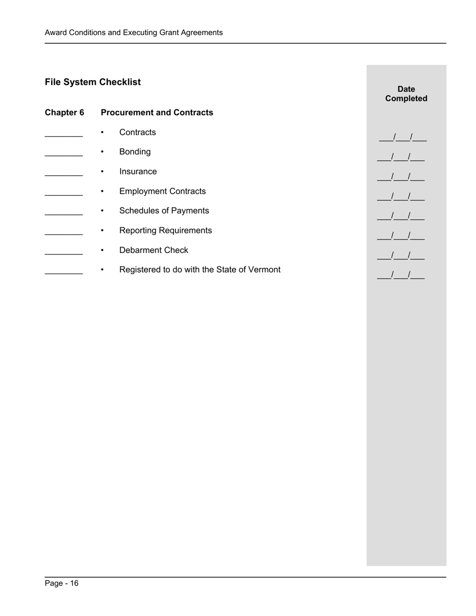 File System Checklist - Award Conditions and Executing Grant Agreements - Vermont, Page 7