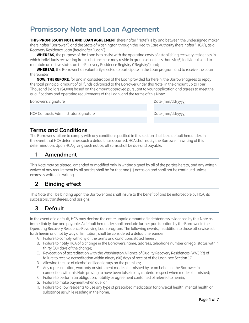 Form HCA82-0346 Washington State Recovery Residence Operating Loan Revolving Fund Application - Washington, Page 4