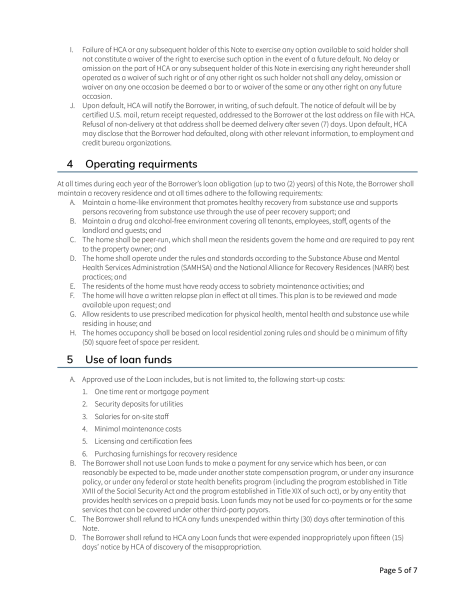 Form HCA82-0346 Washington State Recovery Residence Operating Loan Revolving Fund Application - Washington, Page 5