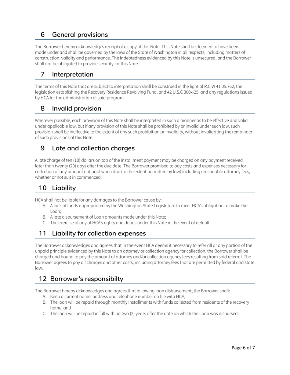 Form HCA82-0346 Washington State Recovery Residence Operating Loan Revolving Fund Application - Washington, Page 6