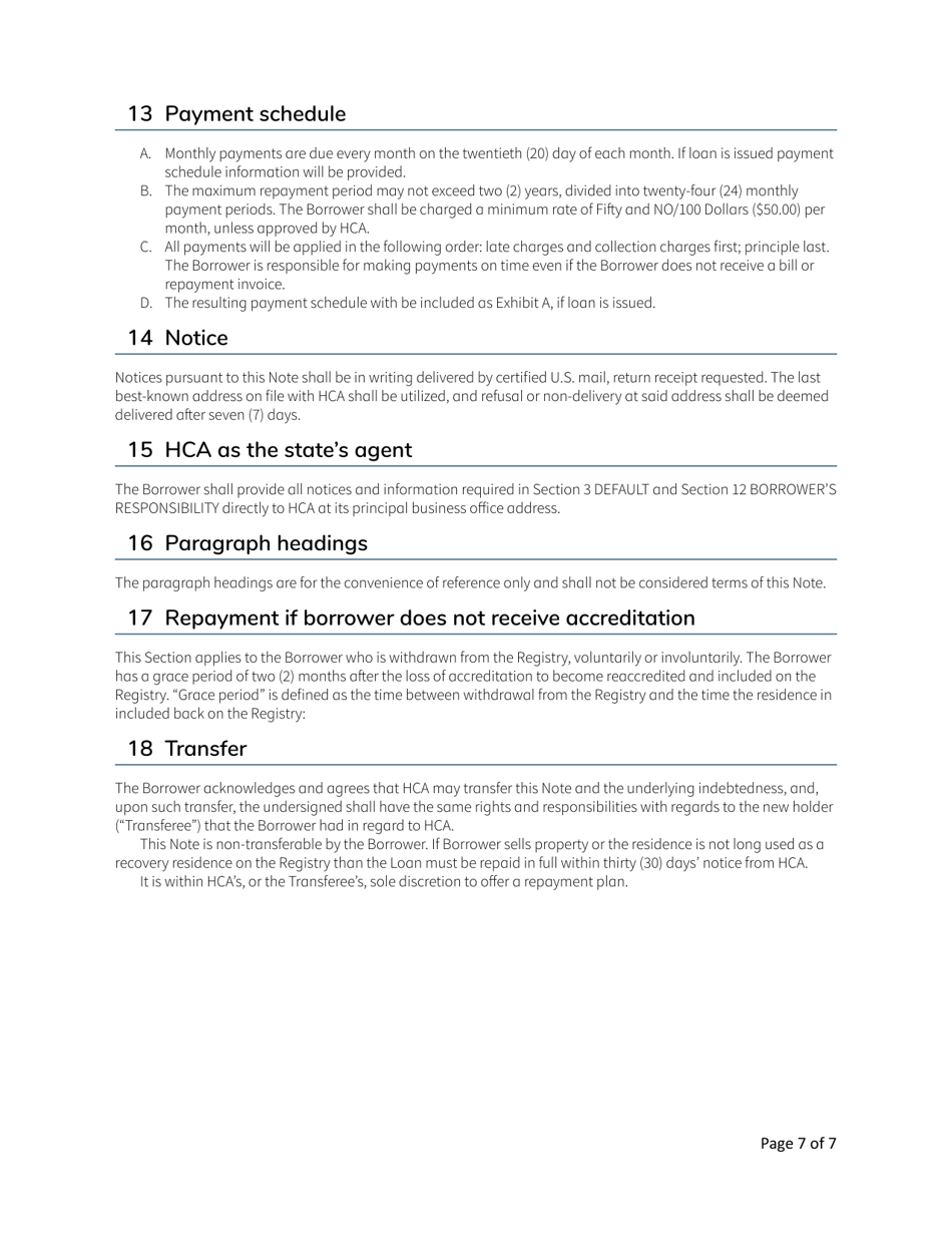 Form HCA82-0346 Washington State Recovery Residence Operating Loan Revolving Fund Application - Washington, Page 7