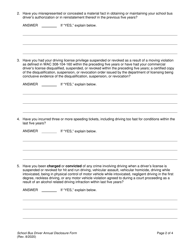School Bus Driver Annual Disclosure Form - Washington, Page 2