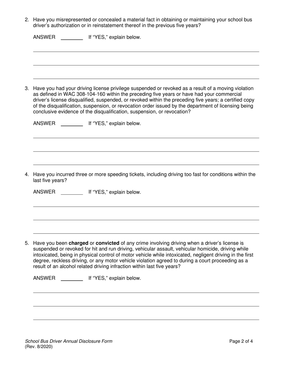 Washington School Bus Driver Annual Disclosure Form - Fill Out, Sign ...