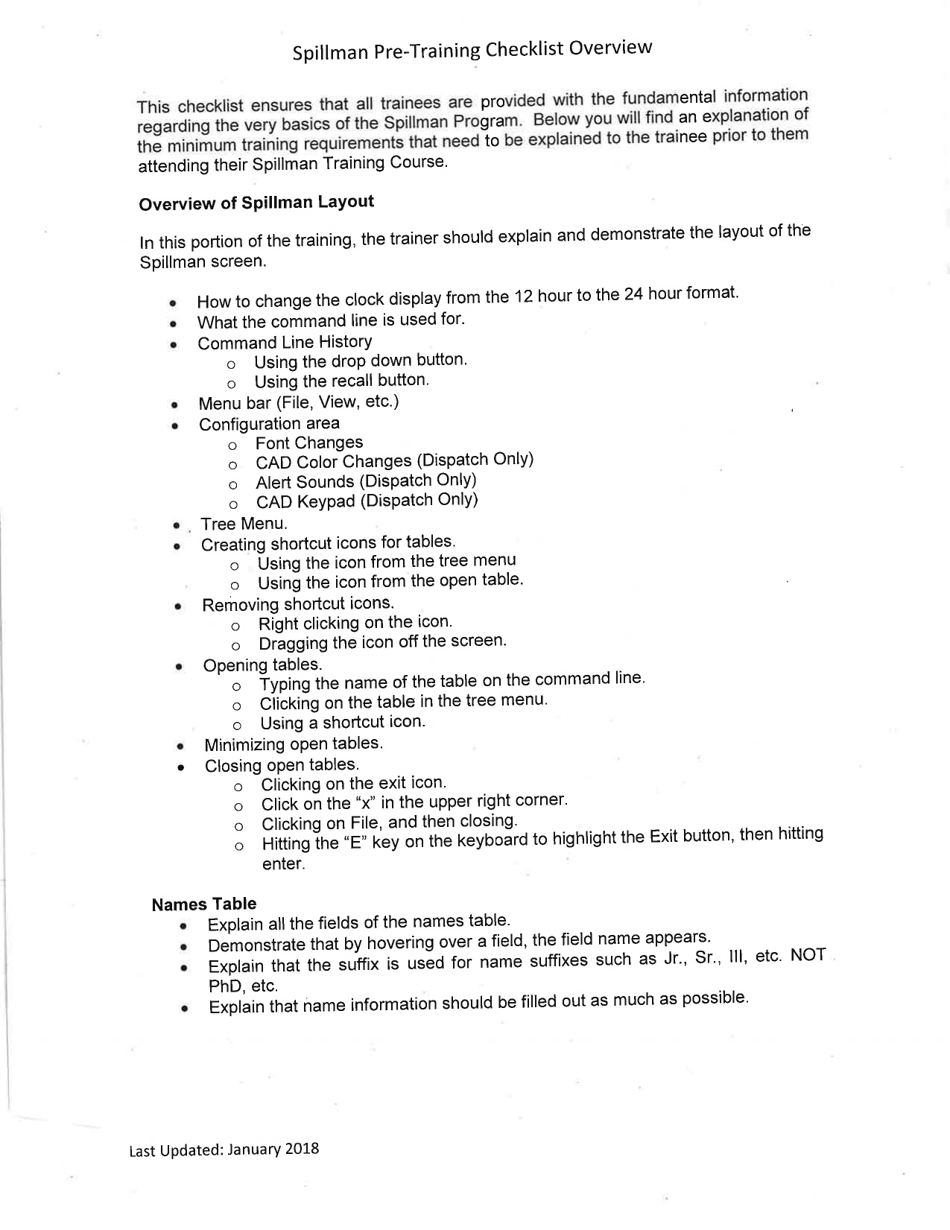 Spillman Pre-training Checklist - Vermont, Page 1