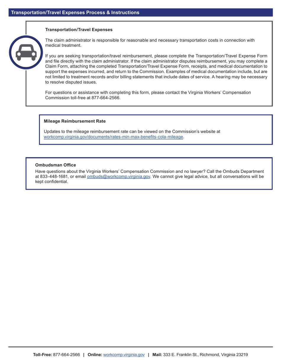 Transportation / Travel Expense Form - Virginia, Page 2