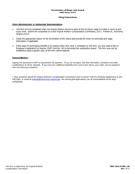 VWC Form CSD-133 Termination of Wage Loss Award - Virginia, Page 2