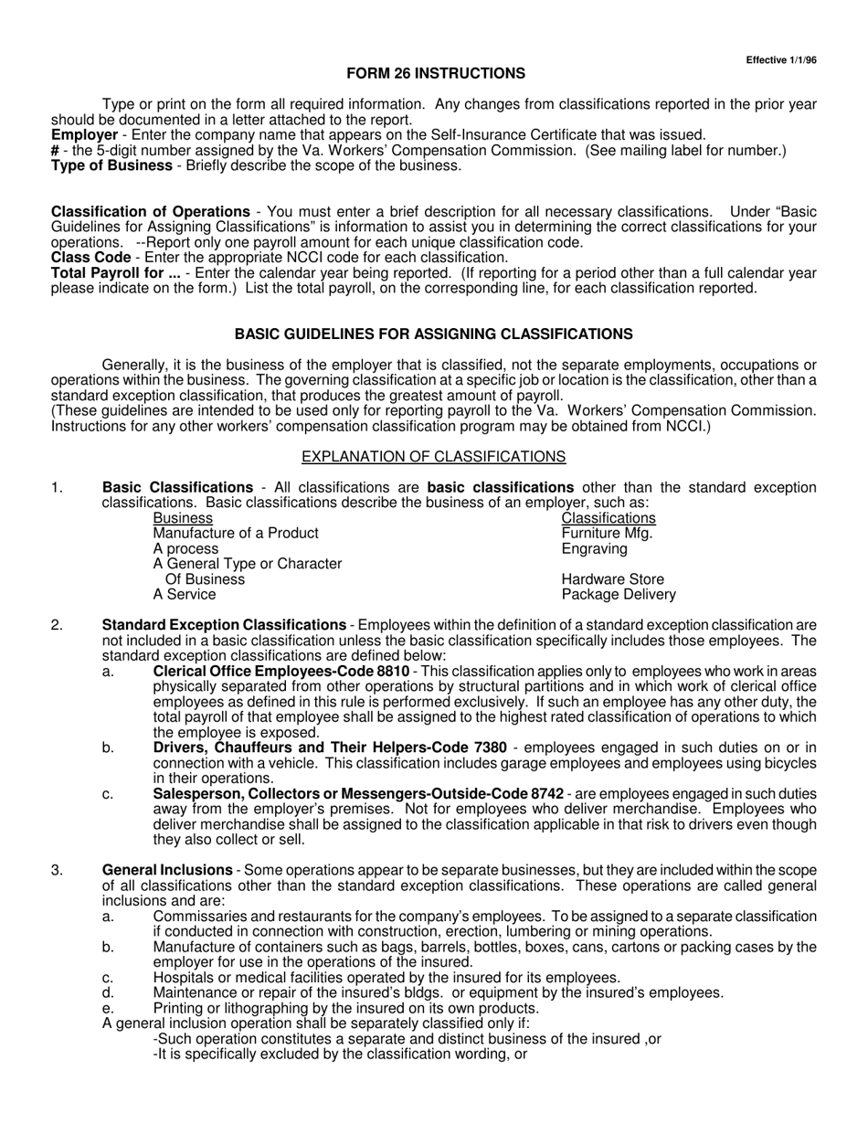 VWC Form 26 Annual Report of Self-insurers Payroll - Virginia, Page 2
