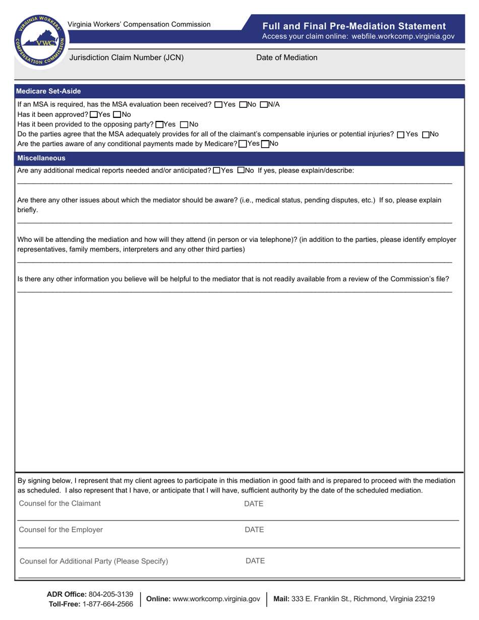 Full and Final Pre-mediation Statement (Awarded Claim) - Virginia, Page 2