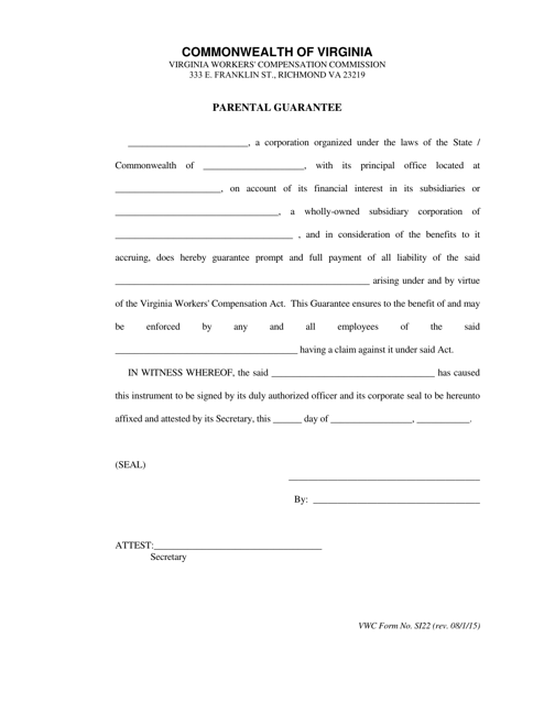 VWC Form SI22 Parental Guarantee - Virginia