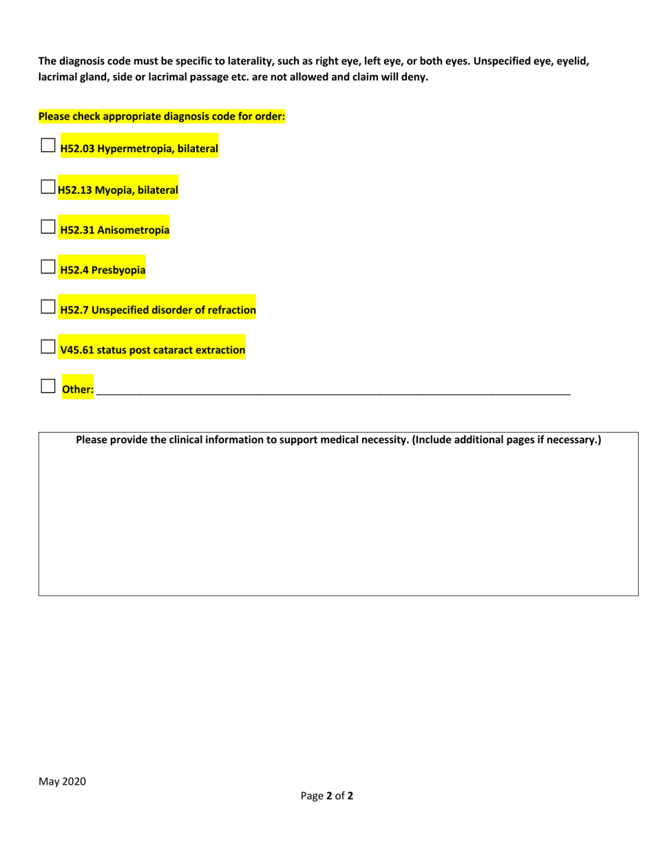 Prior Authorization Form - Vermont Medicaid Eyeglass Program - Vermont, Page 2