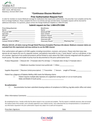 &quot;Continuous Glucose Monitors Prior Authorization Request Form&quot; - Vermont