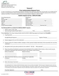 &quot;General Prior Authorization Request Form&quot; - Vermont