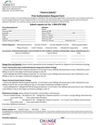 &quot;Humira (Adult) Prior Authorization Request Form&quot; - Vermont