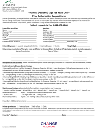 &quot;Humira (Pediatric) (Age 18 Years Old) Prior Authorization Request Form&quot; - Vermont