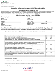 &quot;Morphine Milligram Equivalent (Mme) Safety Checklist Prior Authorization Request Form&quot; - Vermont