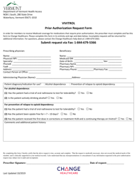 &quot;Vivitrol Prior Authorization Request Form&quot; - Vermont