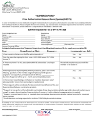 &quot;Buprenorphine Prior Authorization Request Form (Spokes/Obots)&quot; - Vermont