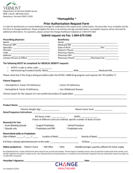 &quot;Hemophilia Prior Authorization Request Form&quot; - Vermont