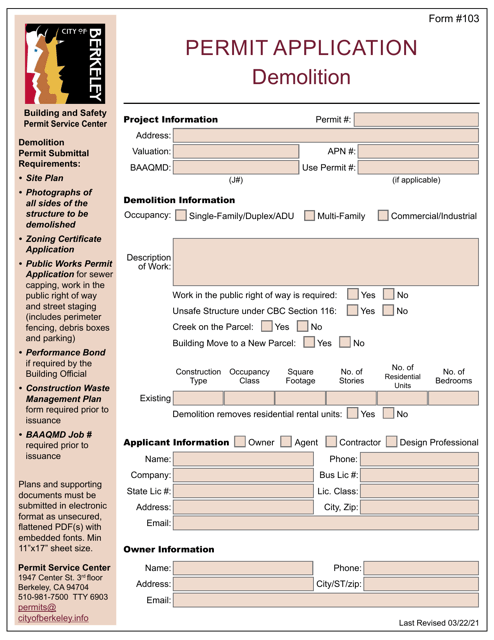 Form 103  Printable Pdf