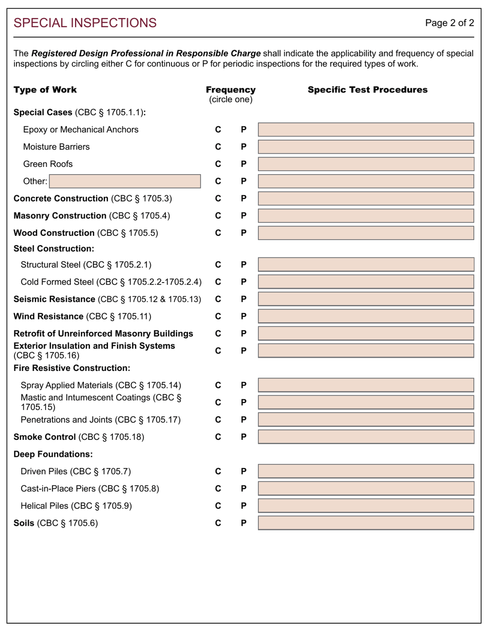 Form 170 Special Inspections - City of Berkeley, California, Page 2