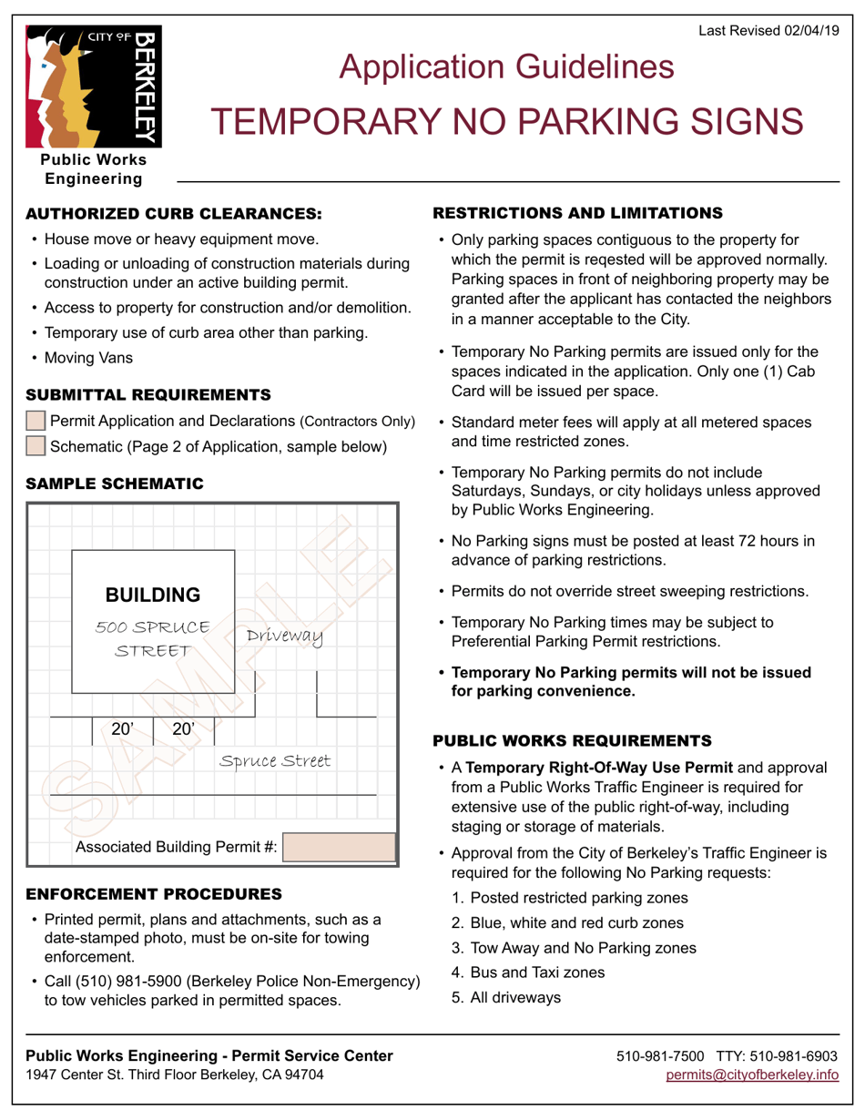 Form 302 Engineering Permit Application - Temporary No Parking Signs - City of Berkeley, California, Page 3