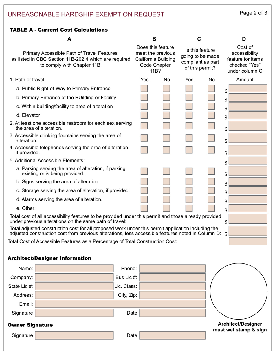 Form 118 Unreasonable Hardship Exemption Request - City of Berkeley, California, Page 2