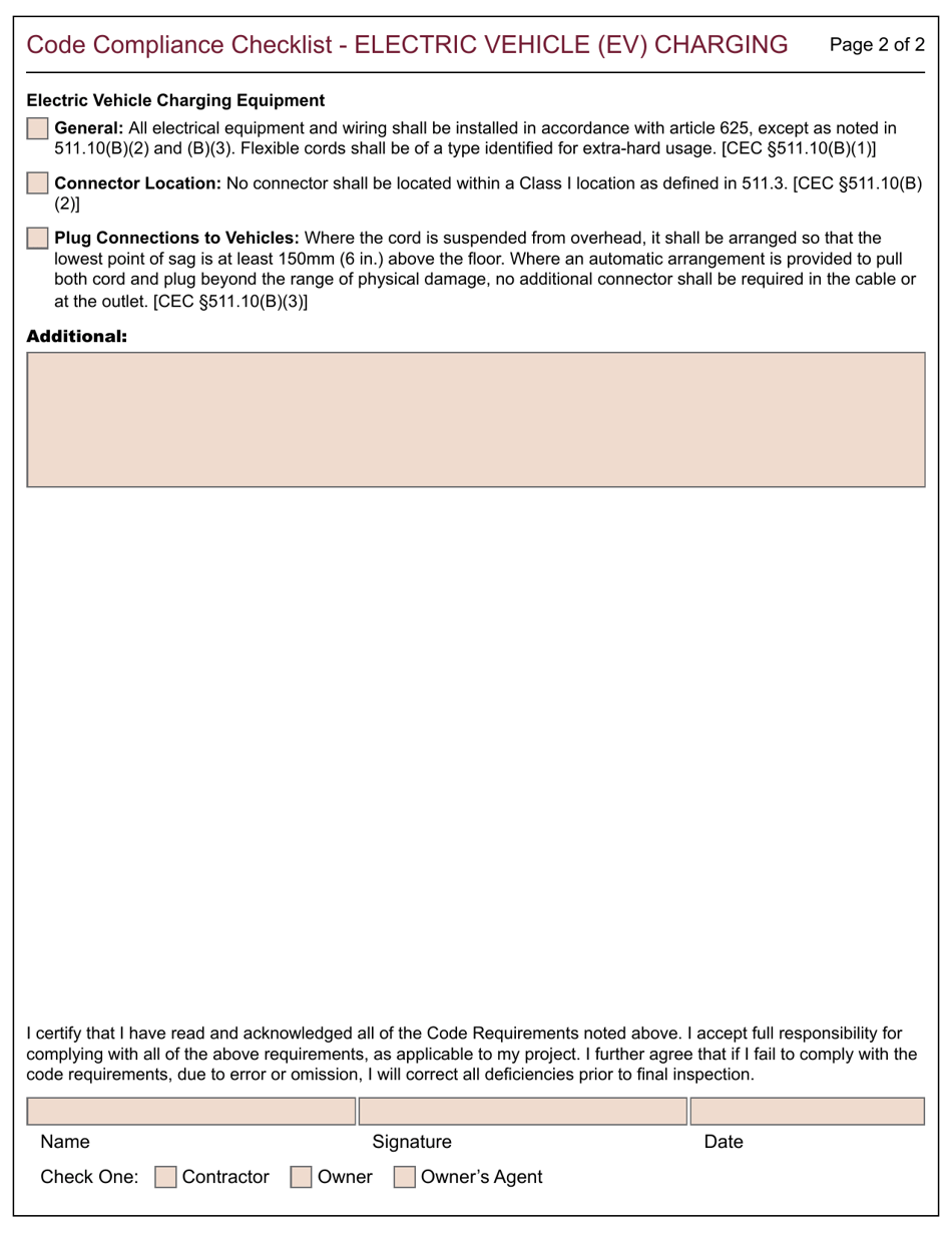 Form 167 Code Compliance Checklist - Electric Vehicle (Ev) Charging - City of Berkeley, California, Page 2