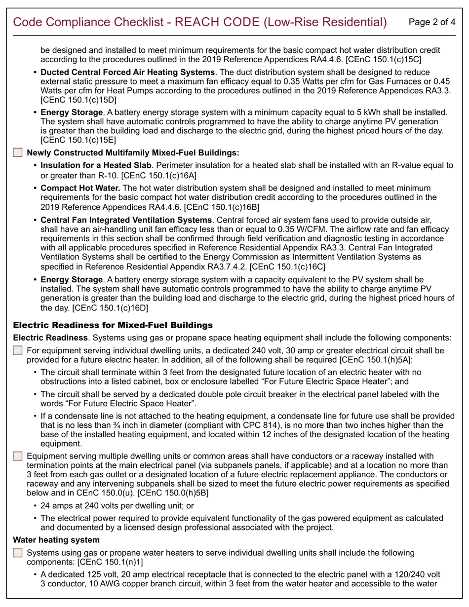 Form 185 Code Compliance Checklist - Reach Code Low-Rise Residential - City of Berkeley, California, Page 2