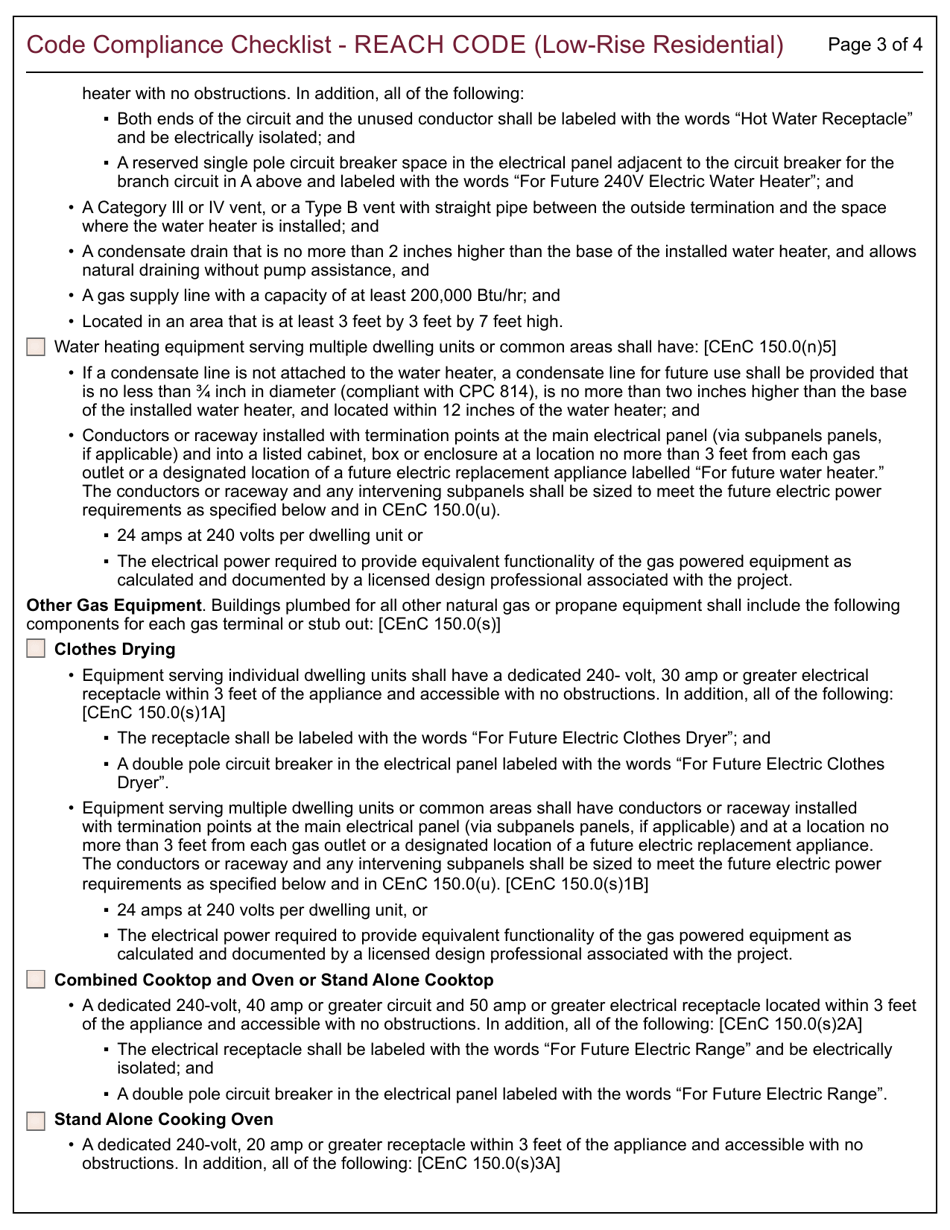 Form 185 Code Compliance Checklist - Reach Code Low-Rise Residential - City of Berkeley, California, Page 3