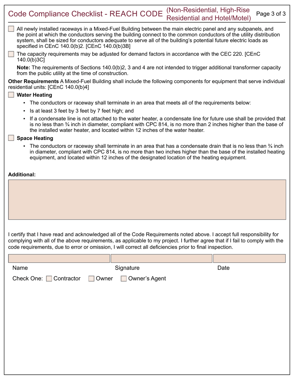 Form 186 Code Compliance Checklist - Reach Code Non-residential, Highrise Residential and Hotel / Motel - City of Berkeley, California, Page 3