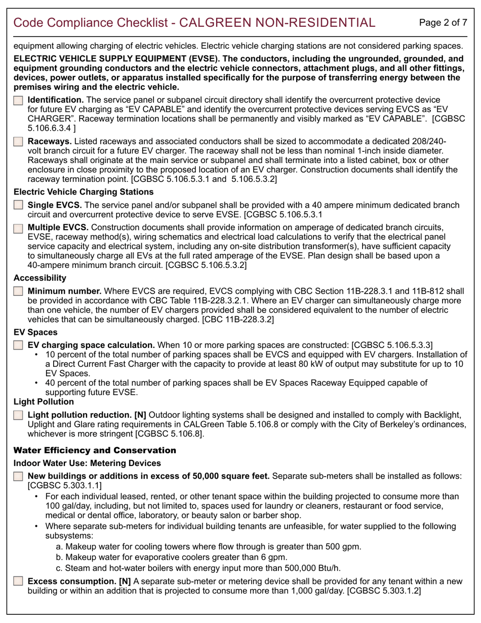 Form 165 Code Compliance Checklist - Calgreen Non-residential - City of Berkeley, California, Page 2