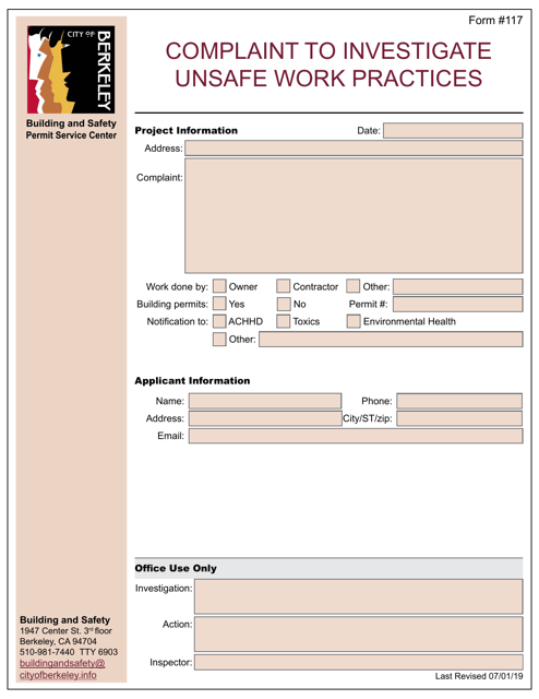 Form 117  Printable Pdf