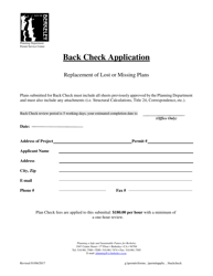 Document preview: Back Check Application - Replacement of Lost or Missing Plans - City of Berkeley, California