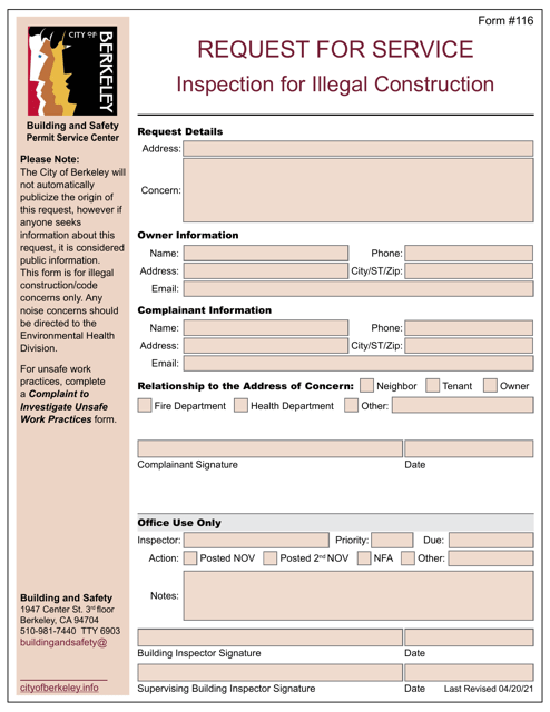 Form 116  Printable Pdf