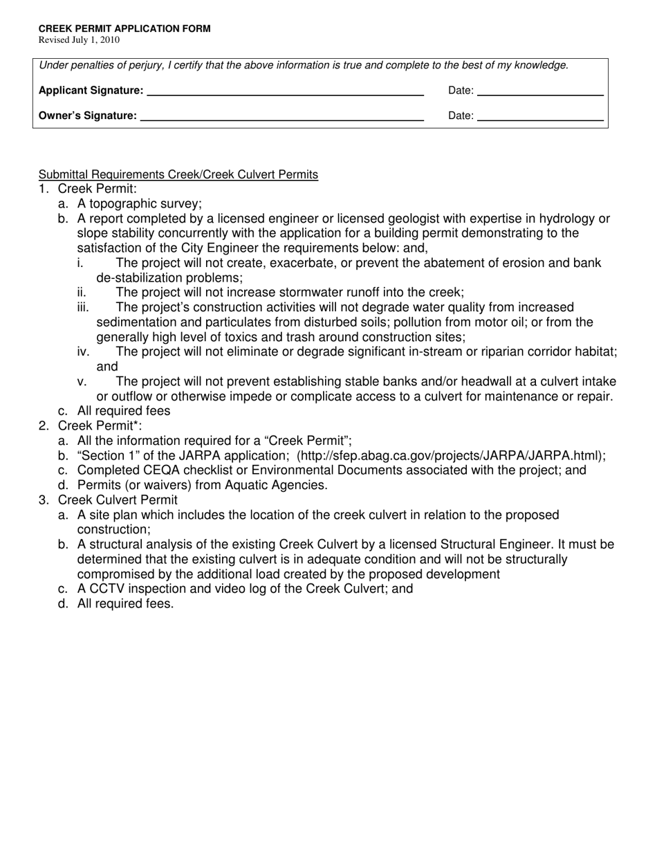 Creek / Creek Culvert Permit Application Form - City of Berkeley, California, Page 3