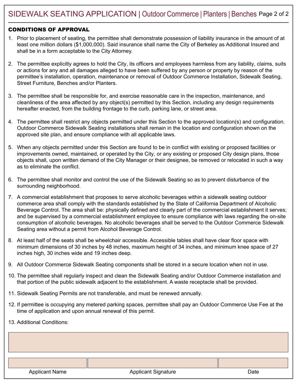 Sidewalk Seating Application - Outdoor Commerce - Planters - Benches - City of Berkeley, California, Page 2