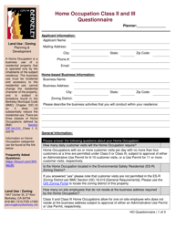 Document preview: Home Occupation Class II and Iii Questionnaire - City of Berkeley, California