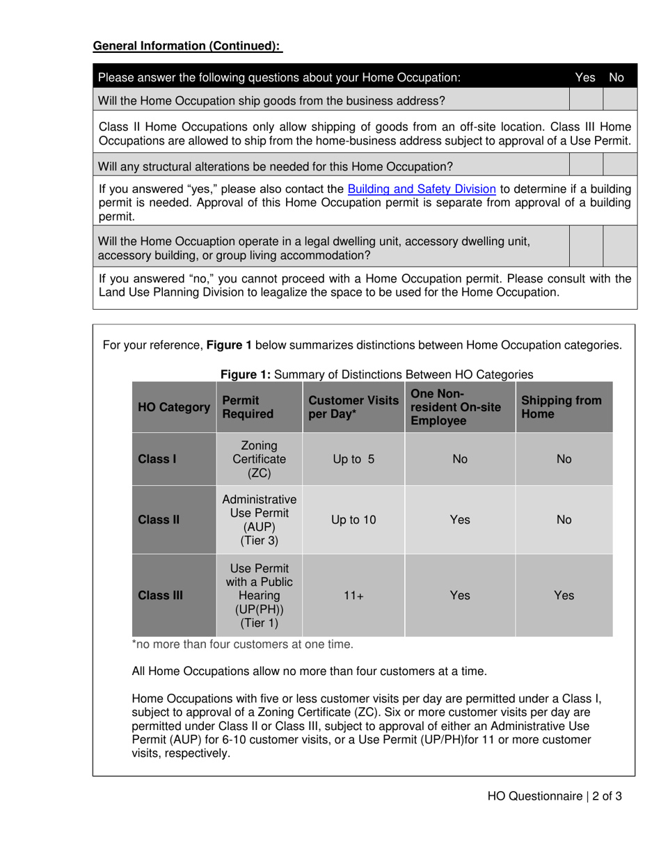 Home Occupation Class II and Iii Questionnaire - City of Berkeley, California, Page 2